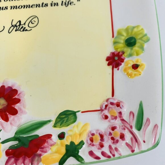 Paula Deen Square Decorative Plate Floral Signed Quote Family Friends 8 Inch - Picture 8 of 11
